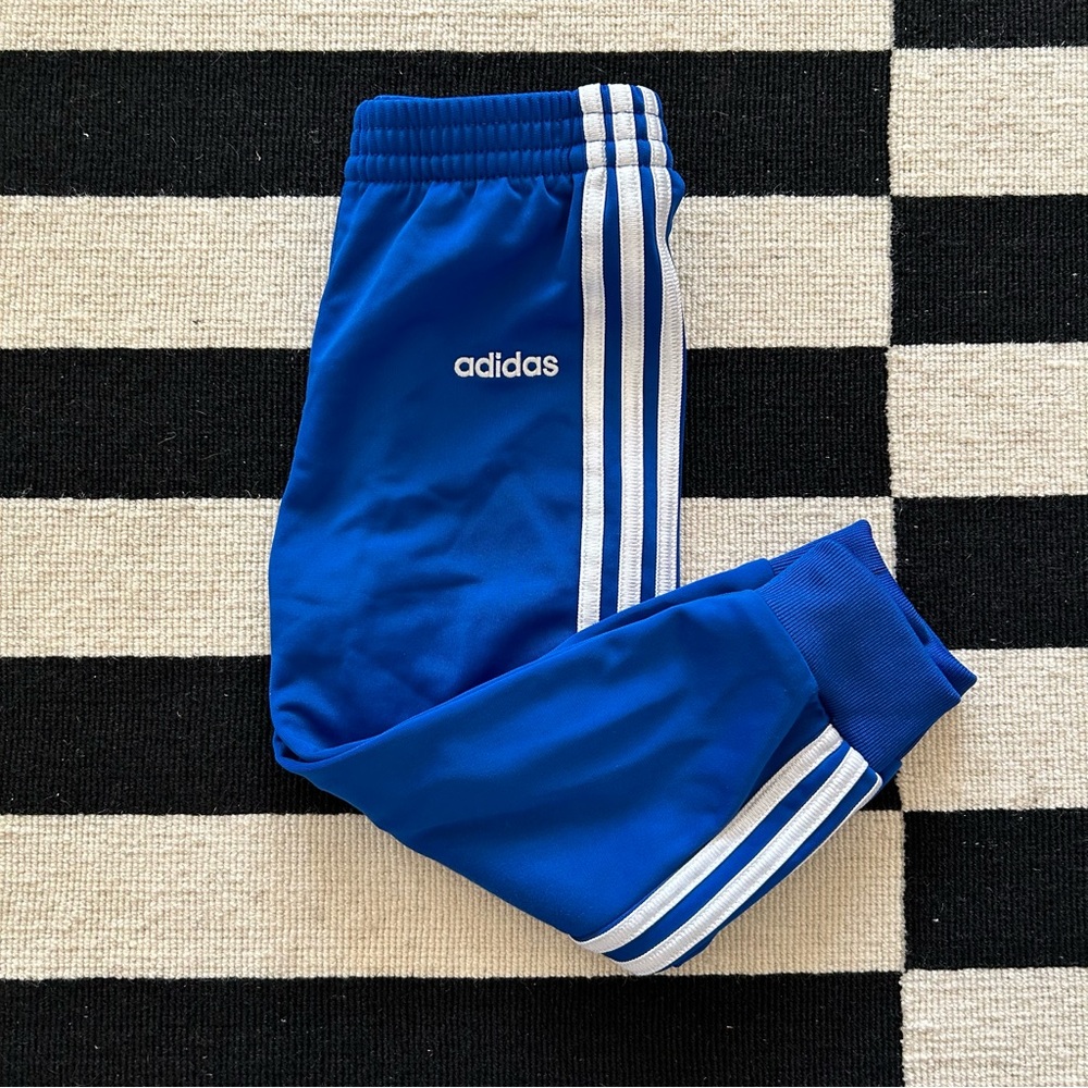Adidas Blue and White Joggers with Iconic Stripes